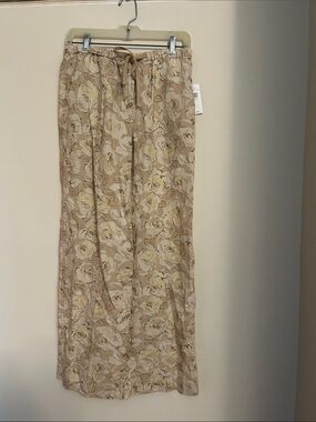 Kate Hill 100% linen baggy leg elastic/tie waist front close size PM new w/tag